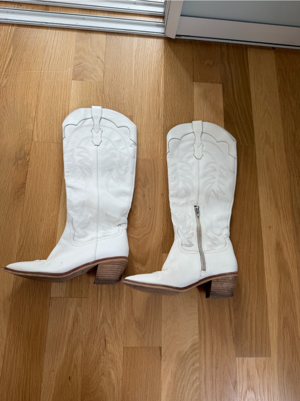 Dolce Vita Cream Western Knee-High Heeled Boots